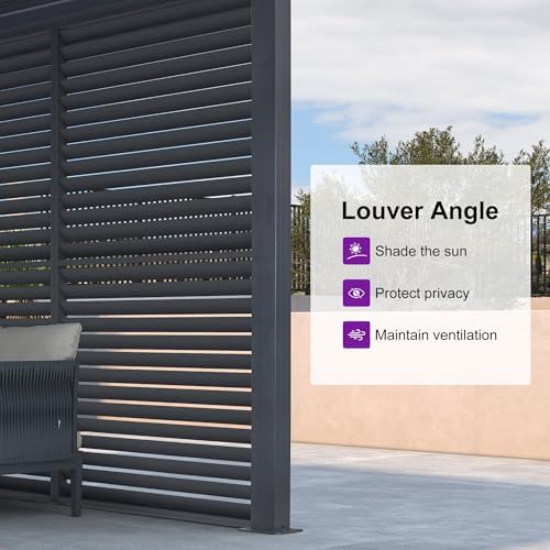 PURPLE LEAF Louvered Pergola Accessory 94AS Aluminum Louver Grille for Optimal Privacy, Sunlight Control Three Panels a Complete 10' Side Fixed Shutter Wall, Pergola Not Included