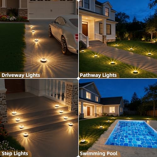 VOLISUN Solar Ground Lights Outdoor,12 Pack Flat Solar Pathway Lights