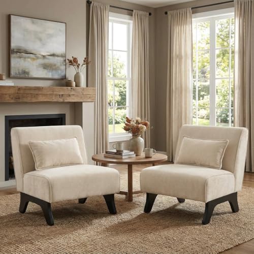 Armless Accent Chairs Set of 2 Upholstered Living Room Side Chairs