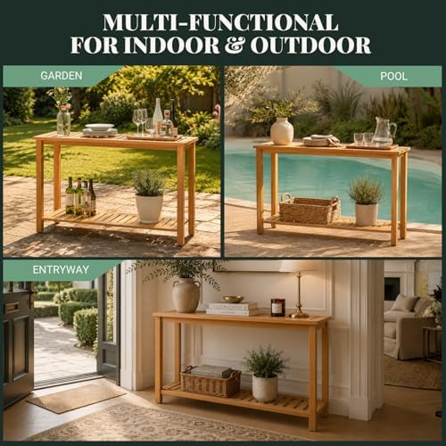 48" Narrow Outdoor Console Table, Sofa Buffet Serving Patio Table