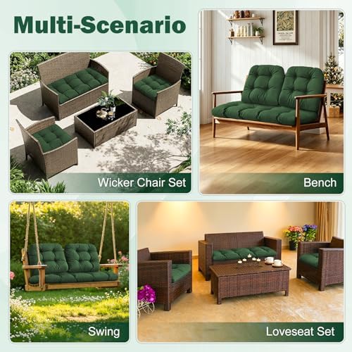 Outdoor Wicker Chair Cushion, 44×19×4 in, Waterproof, Forest Green