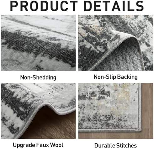 8x10 Area Rugs for Living Room: Washable Abstract Black Grey Gold Carpet