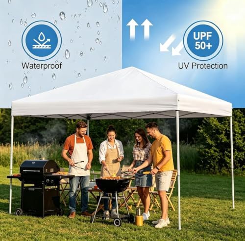 ZENY 10x10 Pop Up Canopy Tent Easy Set-up Outdoor Patio Canopy Adjustable Straight Leg Heights Instant Shelter with Wheeled Bag, Ropes