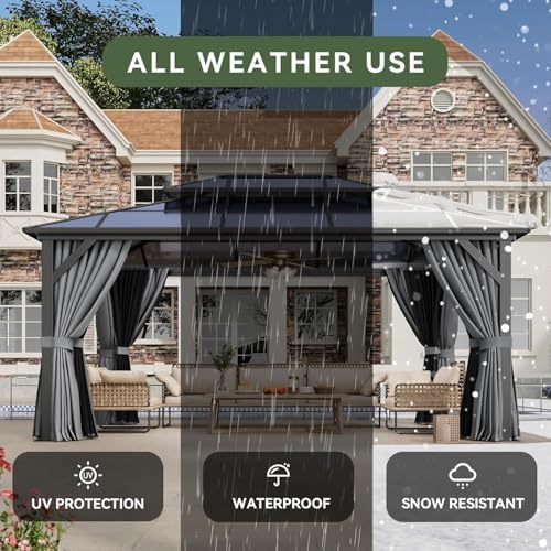 Aoxun 12'x16' Hardtop Gazebo with Polycarbonate Double Roof, Gray