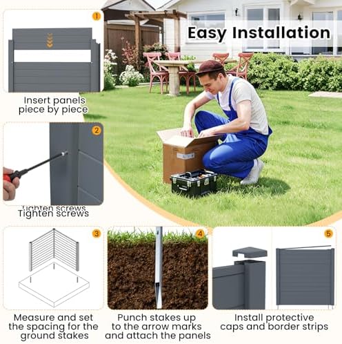 GIANTEX No-Dig Air Conditioner Fence, 2 Panels, 48''W x 48''H, Gray
