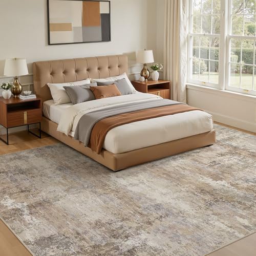 Abstract Rug 8x10 Washable Large Living Room Area Rug Dark Brown