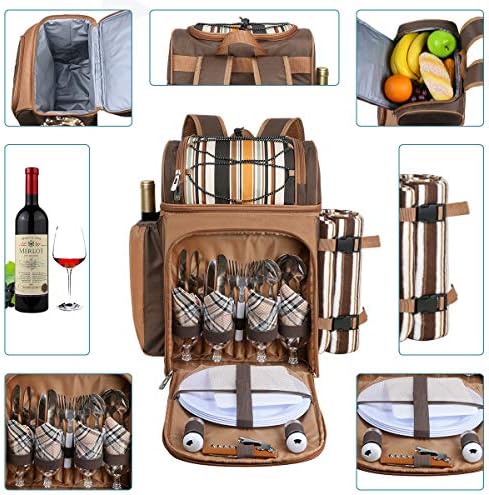Hap Tim Picnic Basket Backpack for 4 Person with Insulated Leakproof Cooler Compartment, Wine Holder, Fleece Blanket, Cutlery Set, Wedding Gifts for Couples, Engagement Gifts