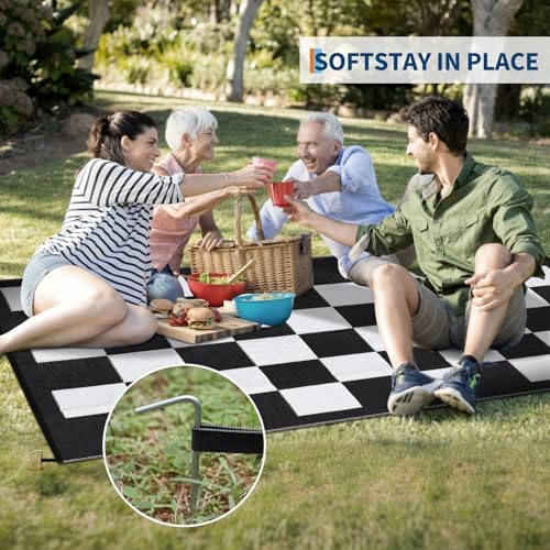 GarveeHome Outdoor Rug 5 x 8 Waterproof Modern Checkboard Plastic Straw Rug