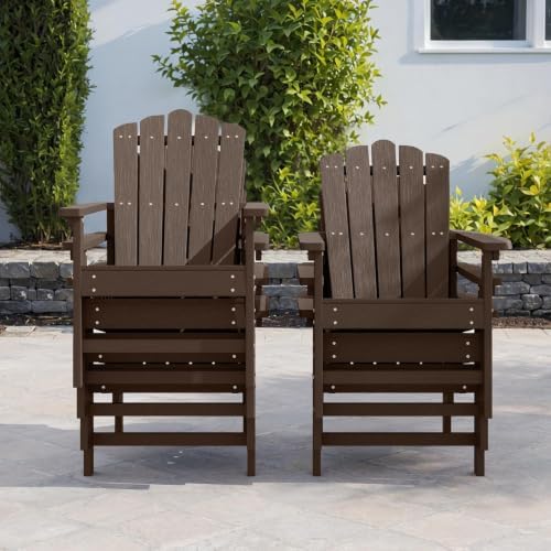 HDPE Stackable Adirondack Chairs Set of 2, Brown