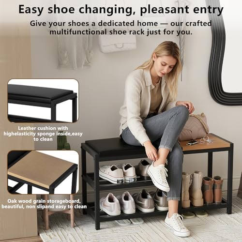 Shoe Bench with Shoe Rack,Shoe Rack for Entryway,Supports 570 lbs