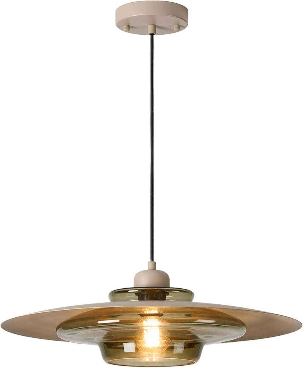 TeHenoo Modern Pendant Light, Light Brown Shade, Deep Green Glass