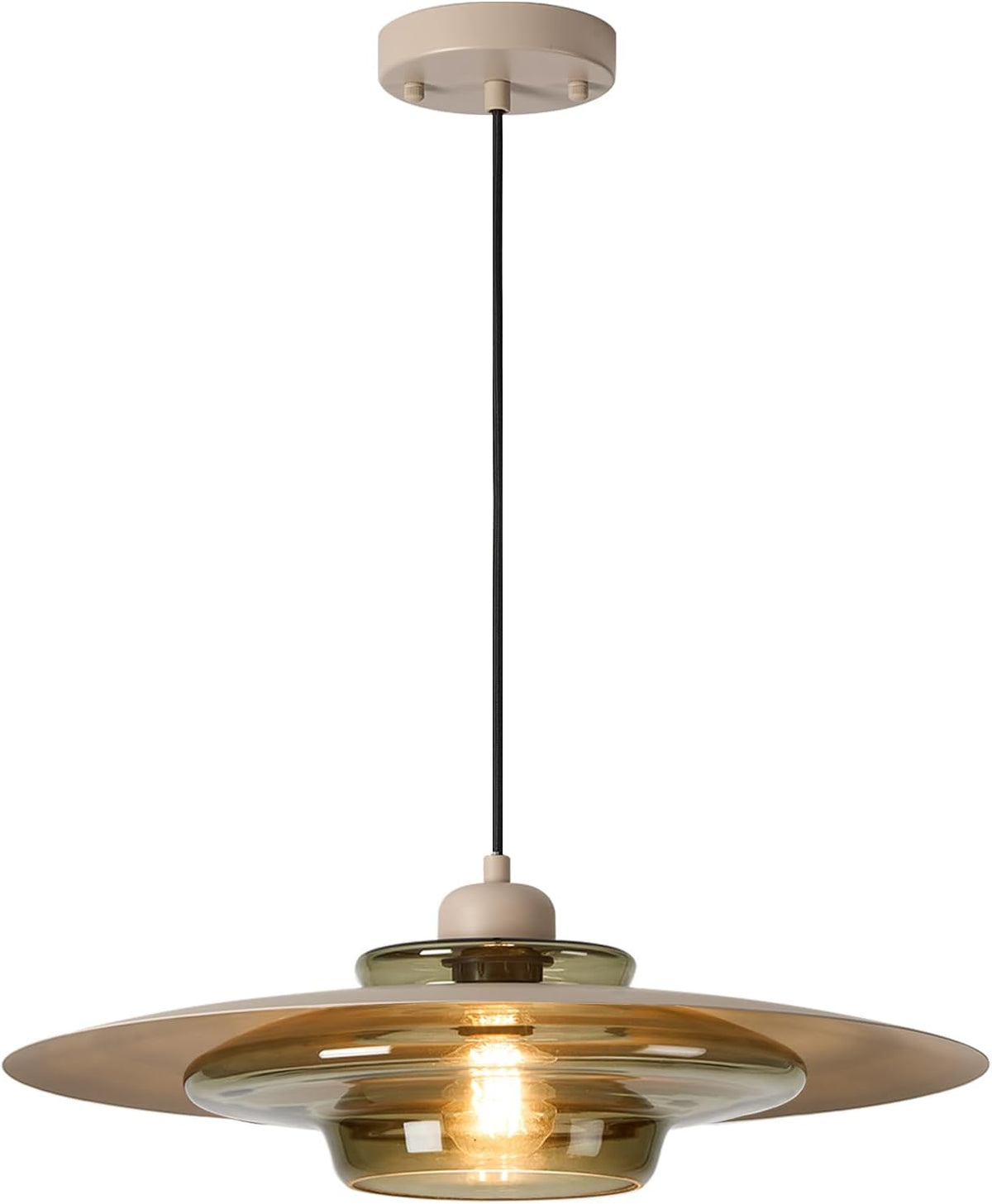 TeHenoo Modern Pendant Light, Light Brown Shade, Deep Green Glass