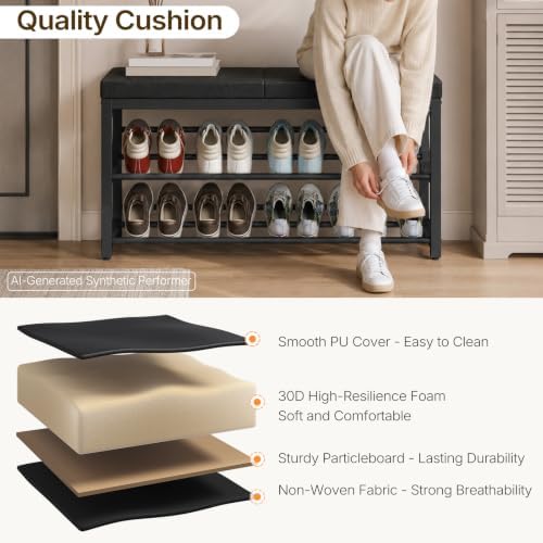 YATINEY Shoe Bench with Cushion, Entryway Bench with Shoe Storage, HX09BB
