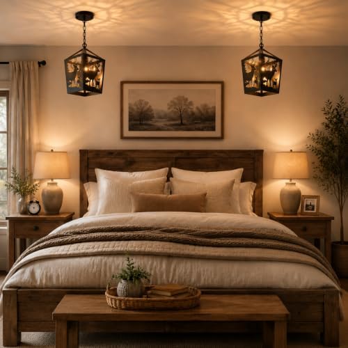 farmhouse rustic deer pendant light, 2 pack metal showing dimensions