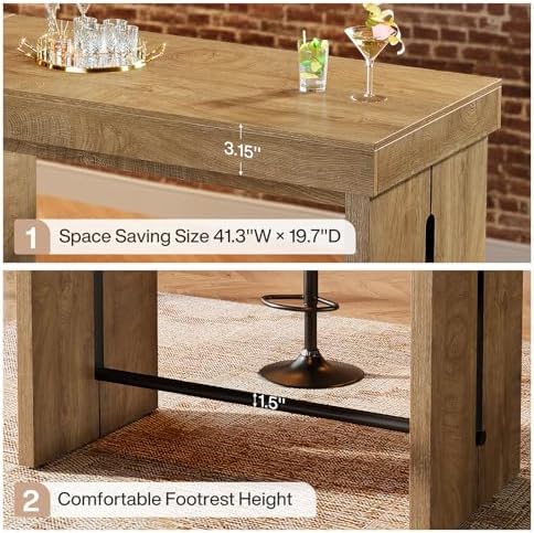 Tribesigns Bar Table, 41.3" Counter Height Pub Table with Metal Footrest, Rectangular High Top Table for Home Kitchen, Dining Room, Bistro, Narrow Space, Rustic Brown