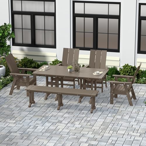 Costaelm Fire Pit Chairs, Outdoor Chair HDPE Adirondack Chair, Modern Patio Porch Chair, Front Porch Backyard Deck Outside Chairs, Weathered Wood