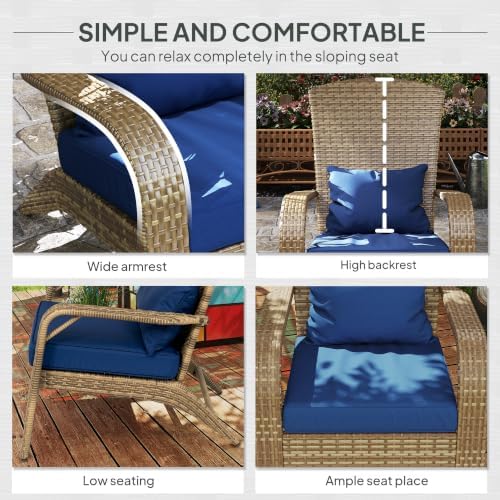 Outsunny Patio Wicker Adirondack Chair Outdoor Dark Blue