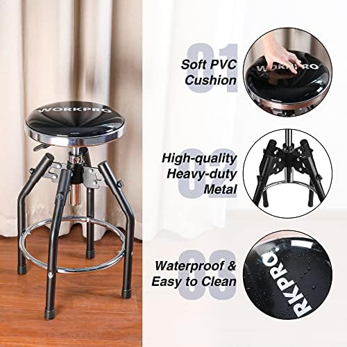 WORKPRO Heavy Duty Adjustable Hydraulic Shop Stool,Garage Bar Stool, 29in to 33.86in, 330-Pound Capacity, Black