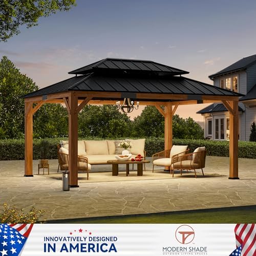 Modern Shade Wood Gazebo 12x16 with Double Galvanized Steel Roof