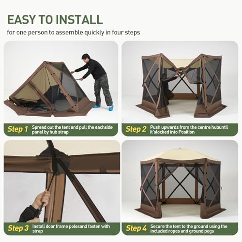 Aoxun 12x12ft Pop Up Canopy Tent, Camping Gazebo Screen Tent, Brown