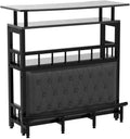 Tribesigns Home Bar Unit for Liquor, 44-Inch Bar Height Table with Storage, Black Mini Entertainment Carts Pub Table with Upholstered&Metal Front Footrest for Kitchen, Balcony, Basement