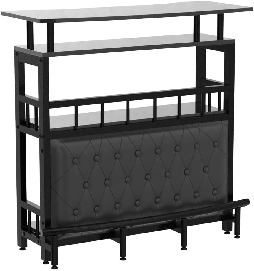 Tribesigns Home Bar Unit for Liquor, 44-Inch Bar Height Table with Storage, Black Mini Entertainment Carts Pub Table with Upholstered&Metal Front Footrest for Kitchen, Balcony, Basement