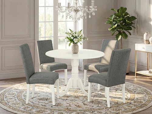 East West Furniture DLDR5-LWH-07 5 Piece Dining Set, Linen White Finish