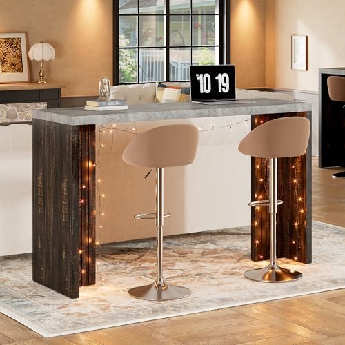 Bar Table for 4-6 People - 55” Long Counter Height Pub with Extra Thickened Tabletop, Modern Rectangular Home Bar Coffee Unit for Kitchen, Dining Room, Balcony, Living Room, Basement, Gray+Brown