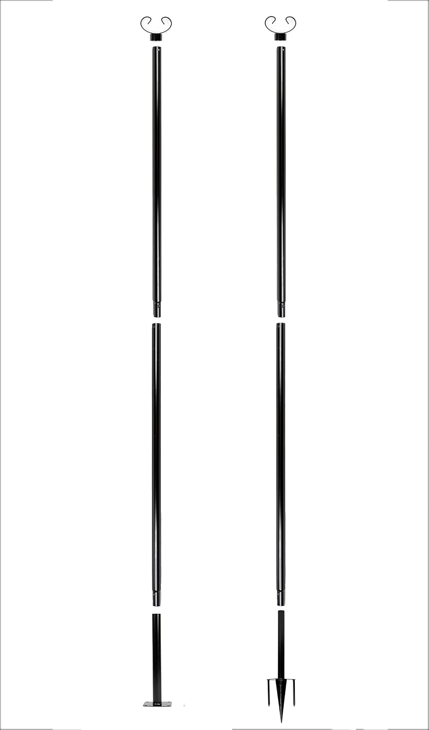 String Light Poles - 9ft Outdoor Metal Poles with Hooks for Hanging String Lights, Suitable for Garden, Backyard, Patio, Wedding and Party, Black (2 Pack)