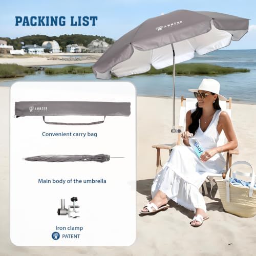 AMMSUN Chair Umbrella with Universal Clamp Adjustable 47 inches and 360° Swivel & UPF 50+ Protection Portable Sun Umbrella, Secure Clip on Camping/Beach Chairs, Stroller, Wheelchair, Golf cart, Lounger, Grey, 2 PACK