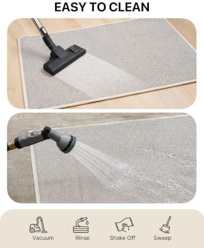 Door Mat Indoor Entrance, 5' x 7' Ultra Thin Non Slip Large Doormat with Rubber Backing, Low Profile Easy Clean Dirt Trapper Mat for Entryway Front Door Patio Porch, Beige
