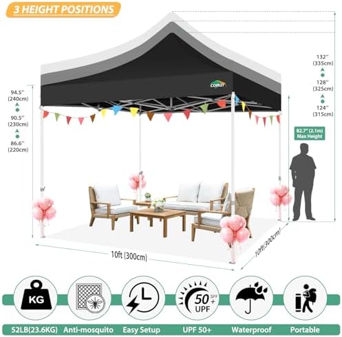COBIZI 10x10 Heavy Duty Pop Up Canopy Tent with 4 Mosquito Netting Walls