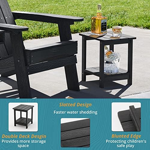 LUE BONA Outdoor Side Table, 2-Tier HDPS Small Patio Table, Black