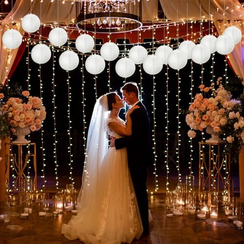Treela 90 Pack White Chinese Japanese Paper Lanterns String Outdoor Hanging Ball Paper Lantern Balloons Party Decoration for Wedding Birthday Party Balcony Garden Bedroom Home Decor(4 Inch)