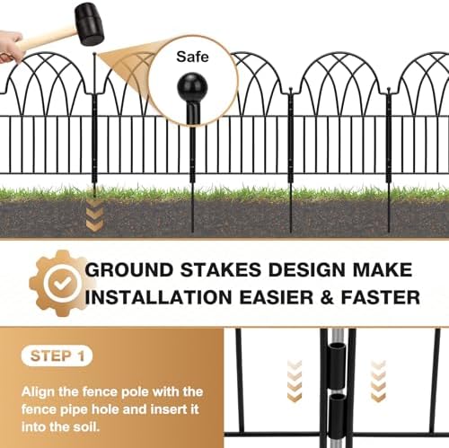19 Pack Decorative Garden Fence Panels - 20.07 Ft Black Arched Metal Landscape Border Edging with Floral Design,No-Dig Rustproof Wire Fencing for Flower Beds, Patios, Dog, Yard, Outdoor