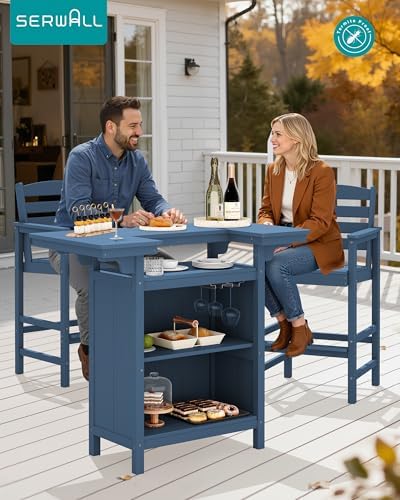 SERWALL Tall Adirondack Chairs Set of 2, Outdoor Bar Chairs,Blue