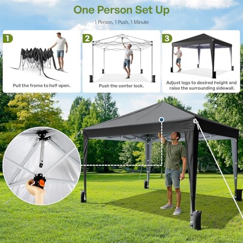 Driftalia 10x10 Pop Up Canopy Tent with Sidewalls, One-Push Instant Setup