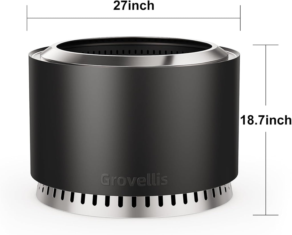 27 inch Smokeless Fire Pit with Waterproof Cover & Fire Poker