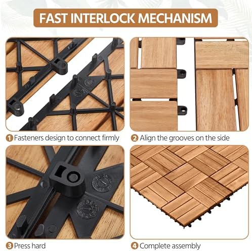 Yaheetech 54PCS Acacia Wood Deck Tiles Interlocking Patio Flooring,Wood