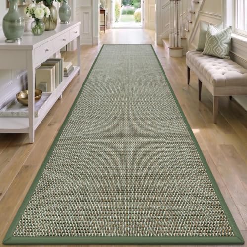 DEXI Ultra Thin Hallway Runner Rug 28x144, Non Slip Entryway Rugs,Green