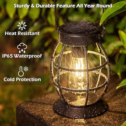 LeiDrail Solar Lanterns Outdoor, Hanging Metal Lights, Dual LED, 4 Pack