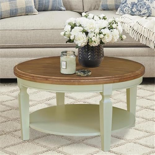 IC INTERNATIONAL CONCEPTS Solid Wood Vista Round Coffee Table, Hickory/Shell
