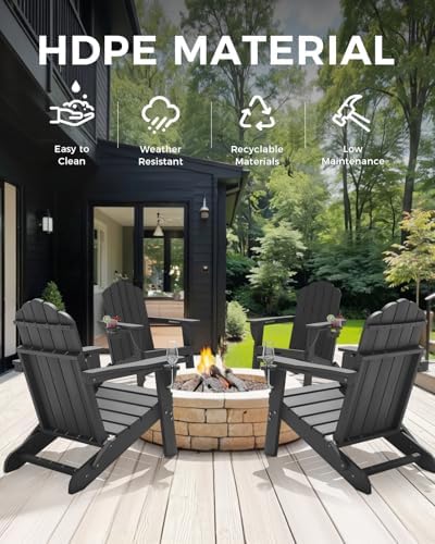 Folding Adirondack Chairs Set of 2, HDPE Outdoor Chair with 2 Cup Holders