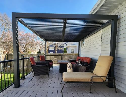 PURPLE LEAF Louvered Pergola 11' x 15' 94AS with Two Adjustable Roof Gray