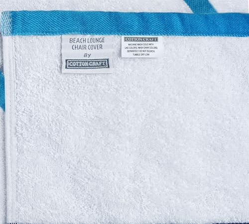 COTTON CRAFT Pool Lounge Chair Cover - 2 Pack Stripe Terry - White Aqua