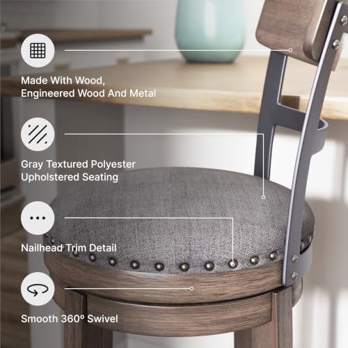 Signature Design by Ashley 1-Piece Swivel Counter Height Bar Stool, Gray
