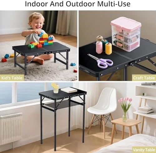 Anbte 2ft Folding Camping Table, 3 Adjustable Height Max 29.5", 23" x 16"