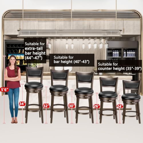 PrimeZone Swivel Bar Stools Set of 2, 34 Inch Extra Tall Bar Height