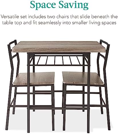 Best Choice Products 3-Piece Modern Dining Set, Space Saving Dinette for Kitchen, Dining Room, Small Space w/Steel Frame, Built-in Storage Rack - Gray/Black
