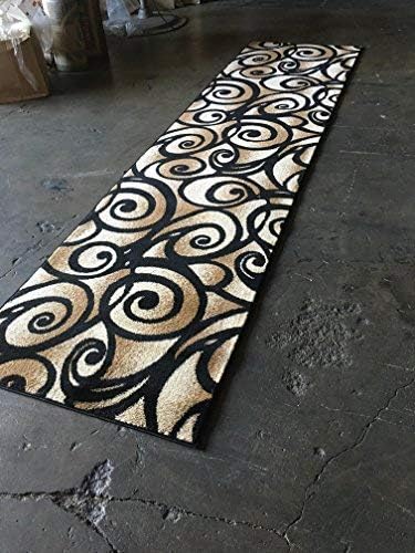 Bellagio Modern Wide Contemporary Rug Runner #341 Black (32 inch X 7 feet 3inch)